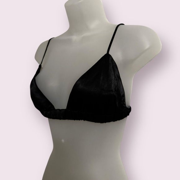 Rumored Satin Black Bralette - Sleek Minimalist Crop Lingerie Top, Size XS - Picture 3 of 4